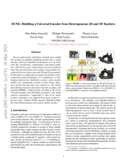 DUNE: Distilling a Universal Encoder from Heterogeneous 2D and 3D Teachers
