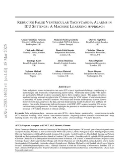 Reducing False Ventricular Tachycardia Alarms in ICU Settings: A Machine Learning Approach