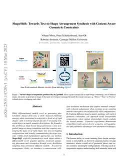 ShapeShift: Towards Text-to-Shape Arrangement Synthesis with Content-Aware Geometric Constraints