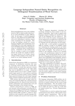 Language Independent Named Entity Recognition via Orthogonal Transformation of Word Vectors