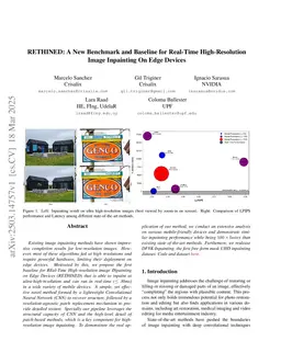 RETHINED: A New Benchmark and Baseline for Real-Time High-Resolution Image Inpainting On Edge Devices