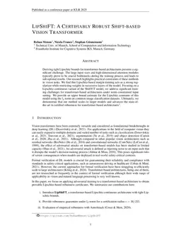 LipShiFT: A Certifiably Robust Shift-based Vision Transformer
