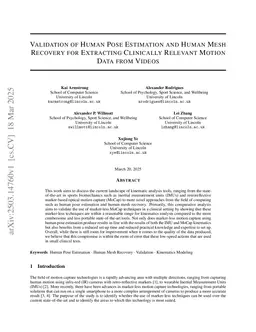 Validation of Human Pose Estimation and Human Mesh Recovery for Extracting Clinically Relevant Motion Data from Videos