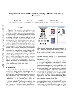 Computation-Efficient and Recognition-Friendly 3D Point Cloud Privacy Protection