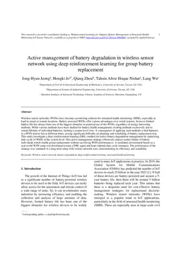 Active management of battery degradation in wireless sensor network using deep reinforcement learning for group battery replacement