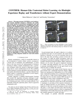 CONTHER: Human-Like Contextual Robot Learning via Hindsight Experience Replay and Transformers without Expert Demonstrations
