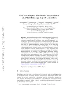 UniCrossAdapter: Multimodal Adaptation of CLIP for Radiology Report Generation