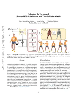 Animating the Uncaptured: Humanoid Mesh Animation with Video Diffusion Models