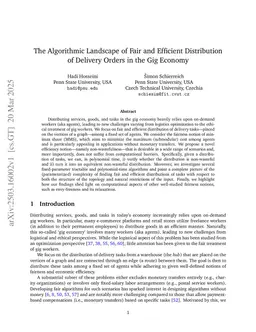 The Algorithmic Landscape of Fair and Efficient Distribution of Delivery Orders in the Gig Economy