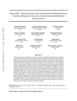 GreenIQ: A Deep Search Platform for Comprehensive Carbon Market Analysis and Automated Report Generation