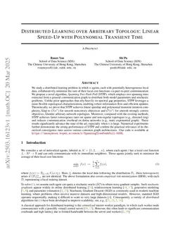 Distributed Learning over Arbitrary Topology: Linear Speed-Up with Polynomial Transient Time