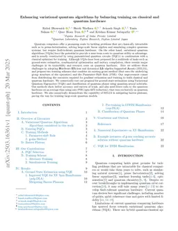 Enhancing variational quantum algorithms by balancing training on classical and quantum hardware