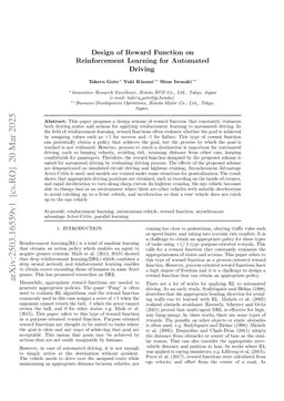 Design of Reward Function on Reinforcement Learning for Automated Driving