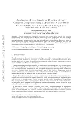 Classification of User Reports for Detection of Faulty Computer Components using NLP Models: A Case Study