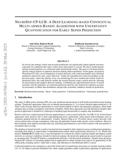 NeuroSep-CP-LCB: A Deep Learning-based Contextual Multi-armed Bandit Algorithm with Uncertainty Quantification for Early Sepsis Prediction