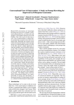 Conversational User-AI Intervention: A Study on Prompt Rewriting for Improved LLM Response Generation