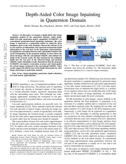 Depth-Aided Color Image Inpainting in Quaternion Domain