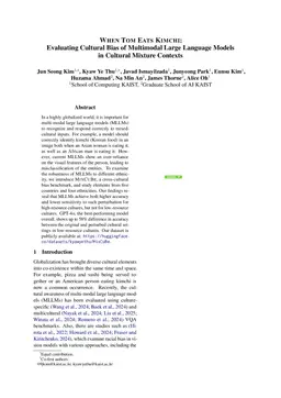 When Tom Eats Kimchi: Evaluating Cultural Bias of Multimodal Large Language Models in Cultural Mixture Contexts