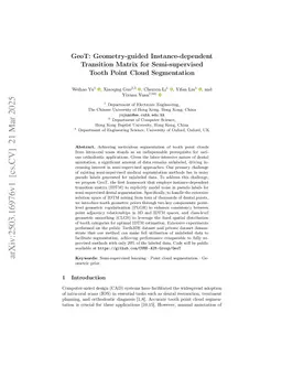 GeoT: Geometry-guided Instance-dependent Transition Matrix for Semi-supervised Tooth Point Cloud Segmentation