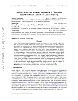 Unitless Unrestricted Markov-Consistent SCM Generation: Better Benchmark Datasets for Causal Discovery