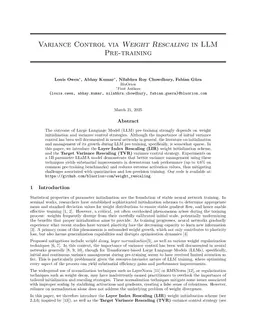 Variance Control via Weight Rescaling in LLM Pre-training