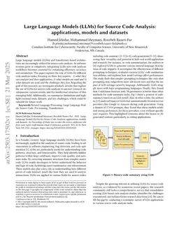 Large Language Models (LLMs) for Source Code Analysis: applications, models and datasets
