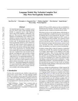 Language Models May Verbatim Complete Text They Were Not Explicitly Trained On