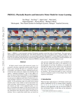 PRIMAL: Physically Reactive and Interactive Motor Model for Avatar Learning