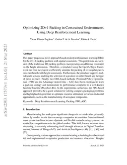 Optimizing 2D+1 Packing in Constrained Environments Using Deep Reinforcement Learning