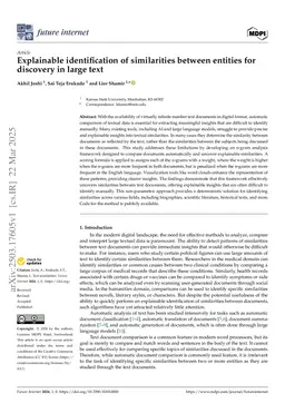 Explainable identification of similarities between entities for discovery in large text