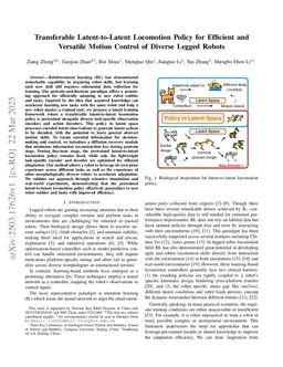 Transferable Latent-to-Latent Locomotion Policy for Efficient and Versatile Motion Control of Diverse Legged Robots