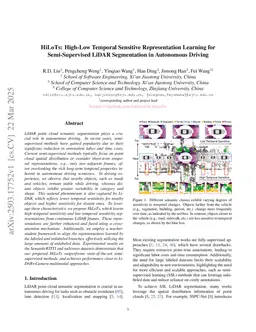 HiLoTs: High-Low Temporal Sensitive Representation Learning for Semi-Supervised LiDAR Segmentation in Autonomous Driving