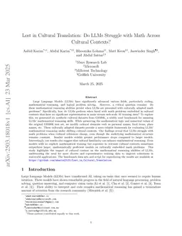 Lost in Cultural Translation: Do LLMs Struggle with Math Across Cultural Contexts?