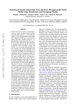 Detection of Somali-written Fake News and Toxic Messages on the Social Media Using Transformer-based Language Models