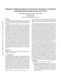 Adoption of Watermarking for Generative AI Systems in Practice and Implications under the new EU AI Act
