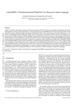 LakotaBERT: A Transformer-based Model for Low Resource Lakota Language