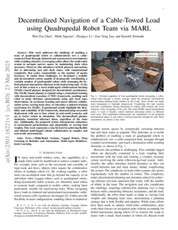 Decentralized Navigation of a Cable-Towed Load using Quadrupedal Robot Team via MARL
