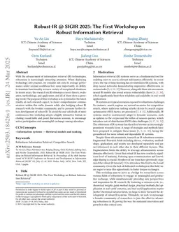 Robust-IR @ SIGIR 2025: The First Workshop on Robust Information Retrieval
