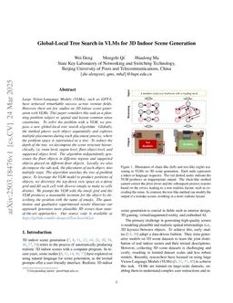 Global-Local Tree Search in VLMs for 3D Indoor Scene Generation