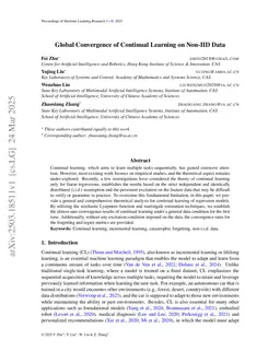 Global Convergence of Continual Learning on Non-IID Data