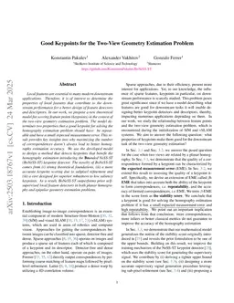 Good Keypoints for the Two-View Geometry Estimation Problem