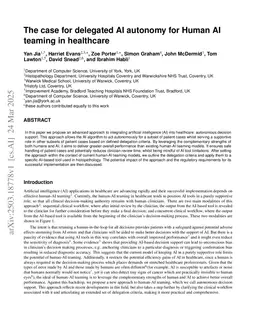 The case for delegated AI autonomy for Human AI teaming in healthcare