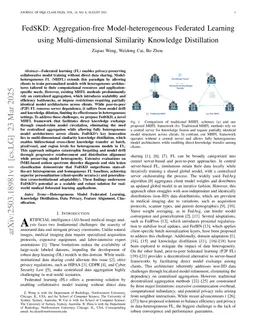 FedSKD: Aggregation-free Model-heterogeneous Federated Learning using Multi-dimensional Similarity Knowledge Distillation