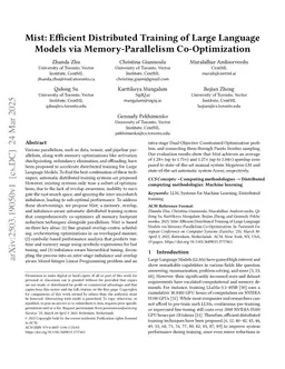 Mist: Efficient Distributed Training of Large Language Models via Memory-Parallelism Co-Optimization