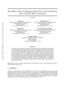 HingeRLC-GAN: Combating Mode Collapse with Hinge Loss and RLC Regularization