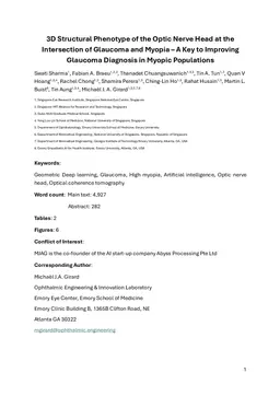 3D Structural Phenotype of the Optic Nerve Head at the Intersection of Glaucoma and Myopia - A Key to Improving Glaucoma Diagnosis in Myopic Populations