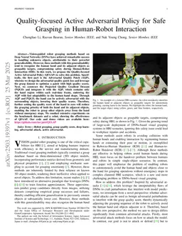Quality-focused Active Adversarial Policy for Safe Grasping in Human-Robot Interaction