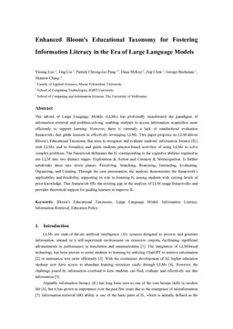 Enhanced Bloom's Educational Taxonomy for Fostering Information Literacy in the Era of Large Language Models