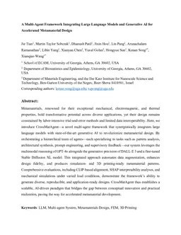 A Multi-Agent Framework Integrating Large Language Models and Generative AI for Accelerated Metamaterial Design