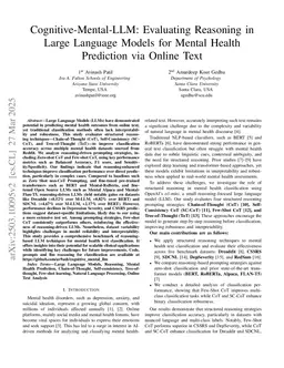 Cognitive-Mental-LLM: Evaluating Reasoning in Large Language Models for Mental Health Prediction via Online Text